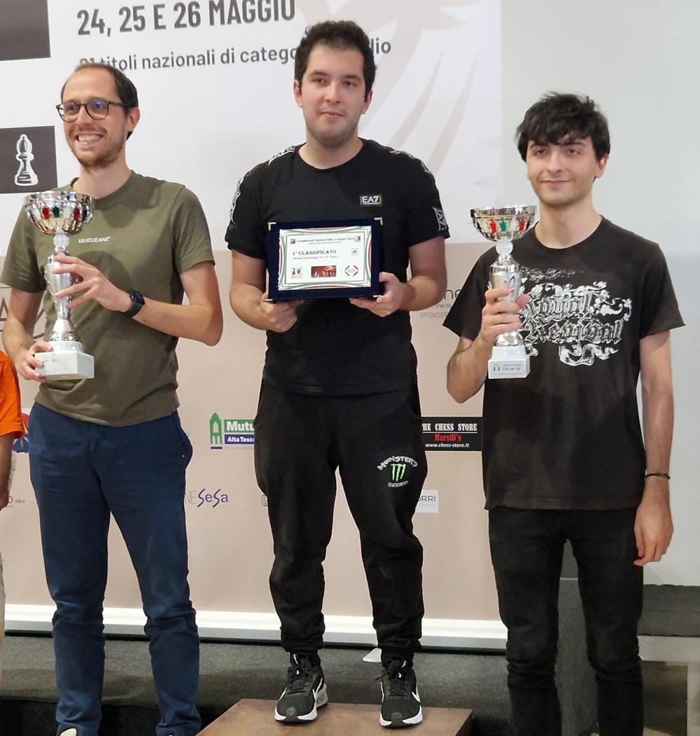 Il podio del torneo Open semilampo: Nicola Altini, Francesco Sonis ed Edoardo Di Benedetto